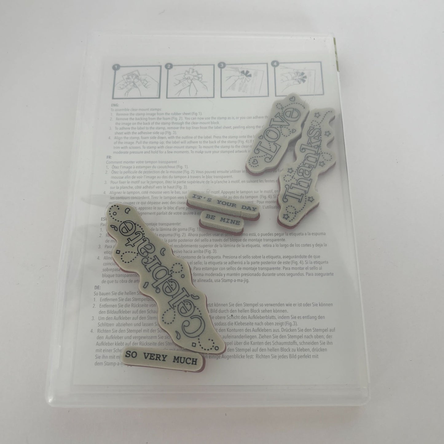 Stampin Up Clear Mount Rubber Stamp Set Outlined Occasions Celebrate Thanks Love Be Mine