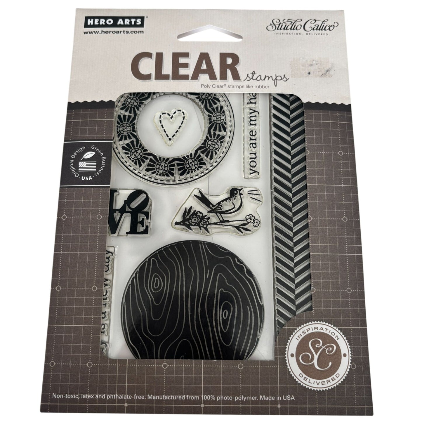 Hero Arts Clear Stamps Studio Calico My Happy Love Bird Woodgrain Circle Craft Cardmaking