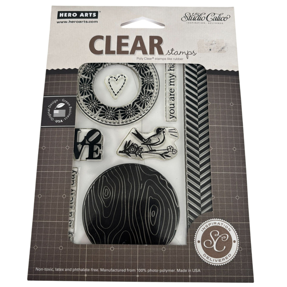 Hero Arts Clear Stamps Studio Calico My Happy Love Bird Woodgrain Circle Craft Cardmaking