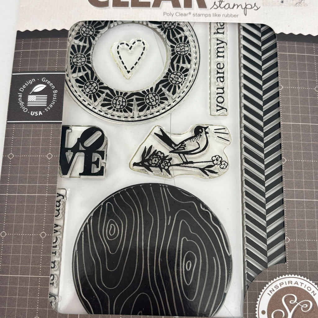 Hero Arts Clear Stamps Studio Calico My Happy Love Bird Woodgrain Circle Craft Cardmaking