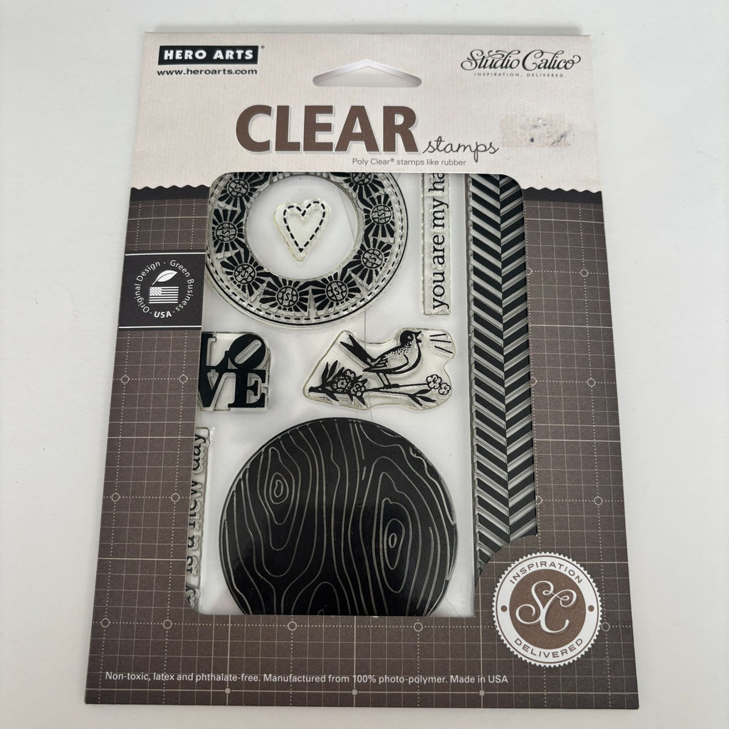 Hero Arts Clear Stamps Studio Calico My Happy Love Bird Woodgrain Circle Craft Cardmaking