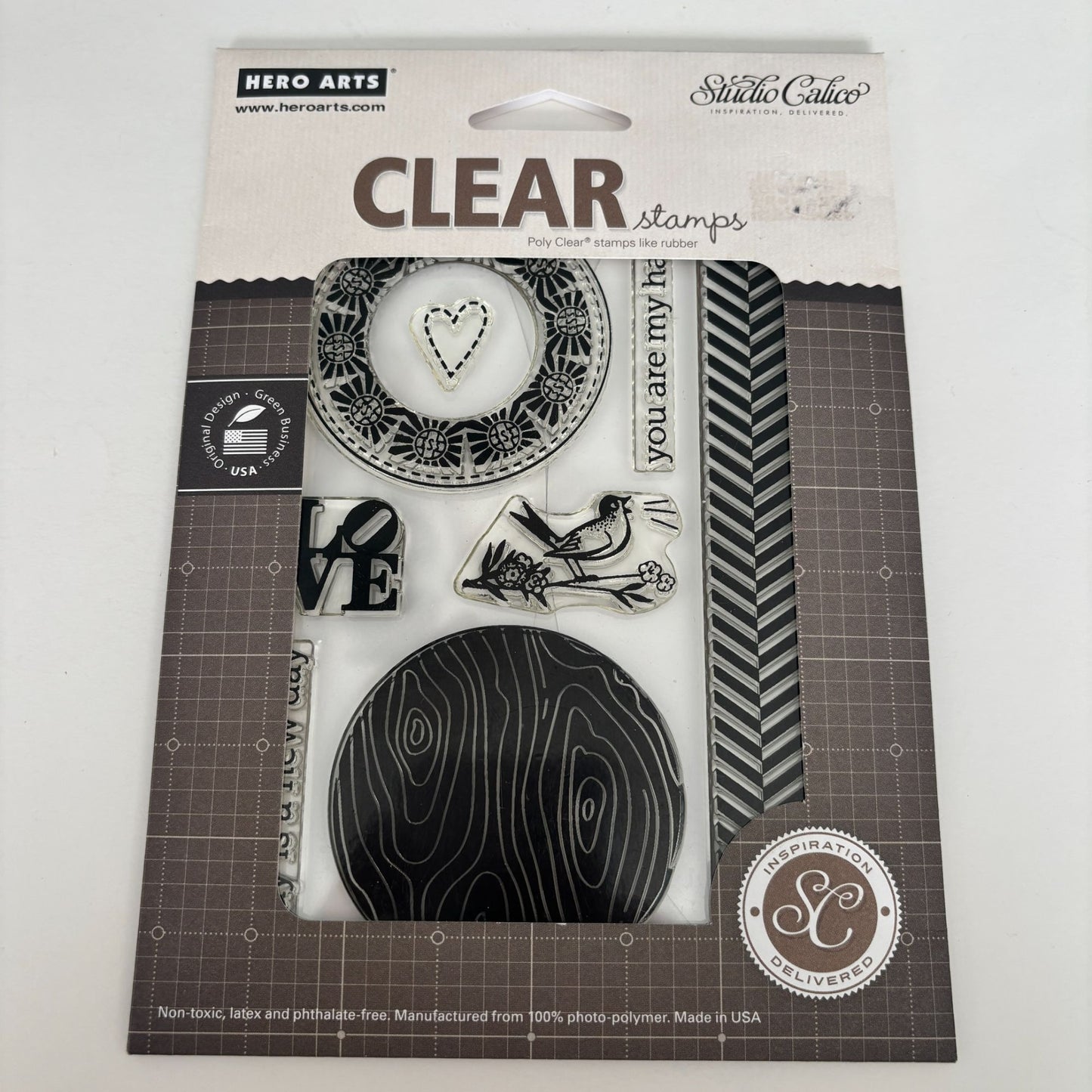 Hero Arts Clear Stamps Studio Calico My Happy Love Bird Woodgrain Circle Craft Cardmaking