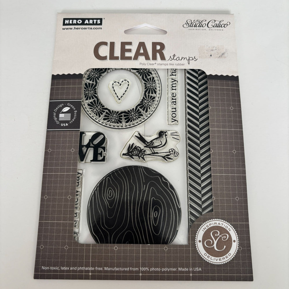 Hero Arts Clear Stamps Studio Calico My Happy Love Bird Woodgrain Circle Craft Cardmaking