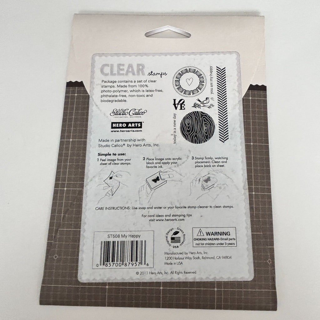 Hero Arts Clear Stamps Studio Calico My Happy Love Bird Woodgrain Circle Craft Cardmaking