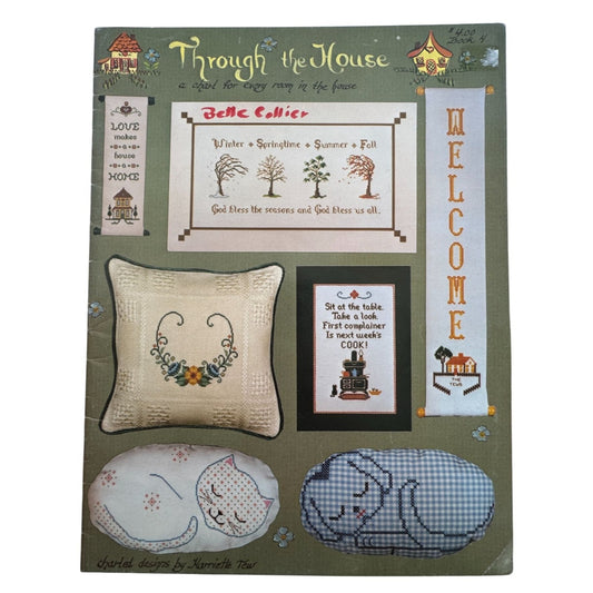 Through The House Cross Stitch Pattern Book Cat Dog Pillow Guardian Angel Prayer