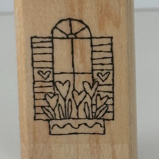 Stampin Up Rubber Stamp Window Flower Box Floral Hearts Thank You Valentines Day