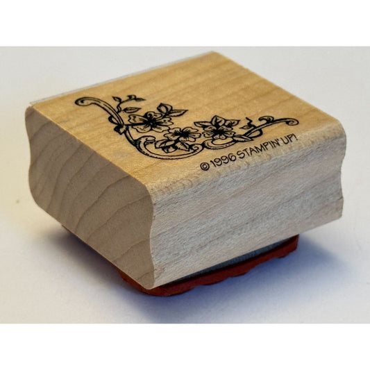 Stampin Up Wooden Rubber Stamp Floral Corner Flowers Card Making Crafting Tool
