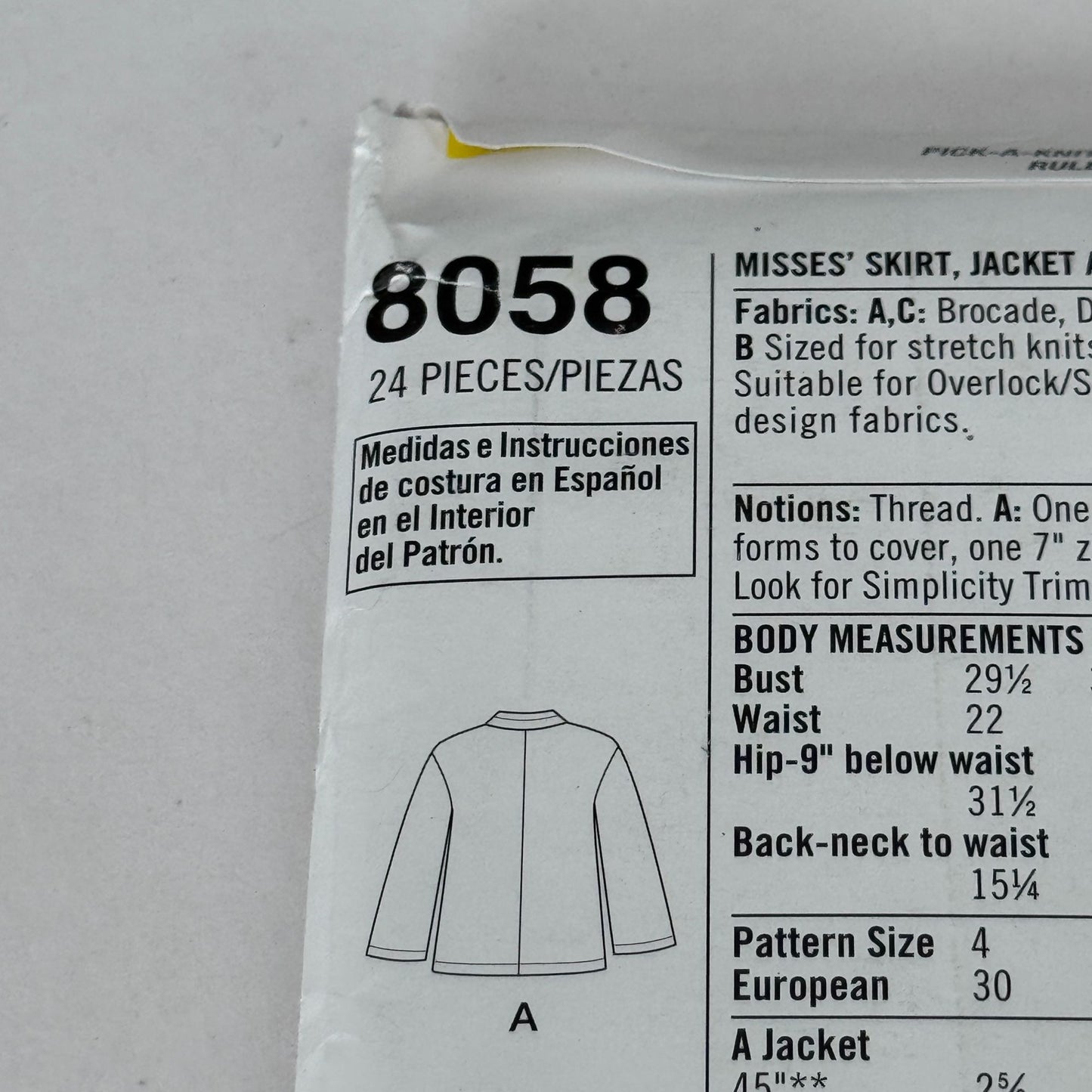 Simplicity Sewing Pattern 8058 Work Suit  Jacket Pants Skirt Modern Chic Wardrobe 12-20 Uncut