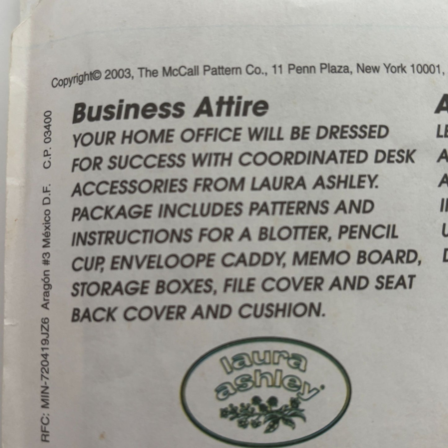 McCalls Home Decor Sewing Pattern 4072 Home Office Chair Desk Laura Ashley Uncut