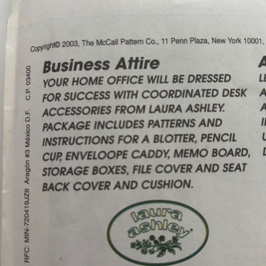 McCalls Home Decor Sewing Pattern 4072 Home Office Chair Desk Laura Ashley Uncut