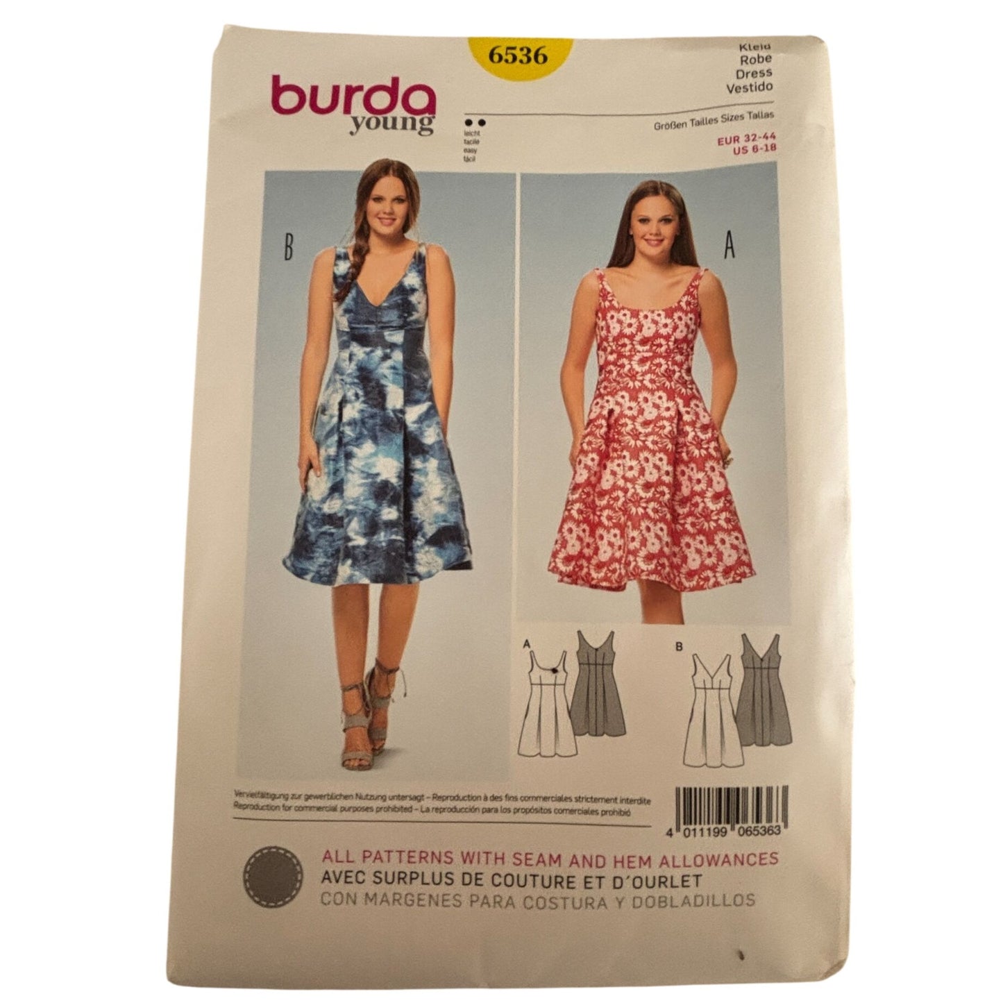 Burda Young Sewing Pattern 6536 Fit Flare Dress Sundress Modern Feminine 6-18 Uncut