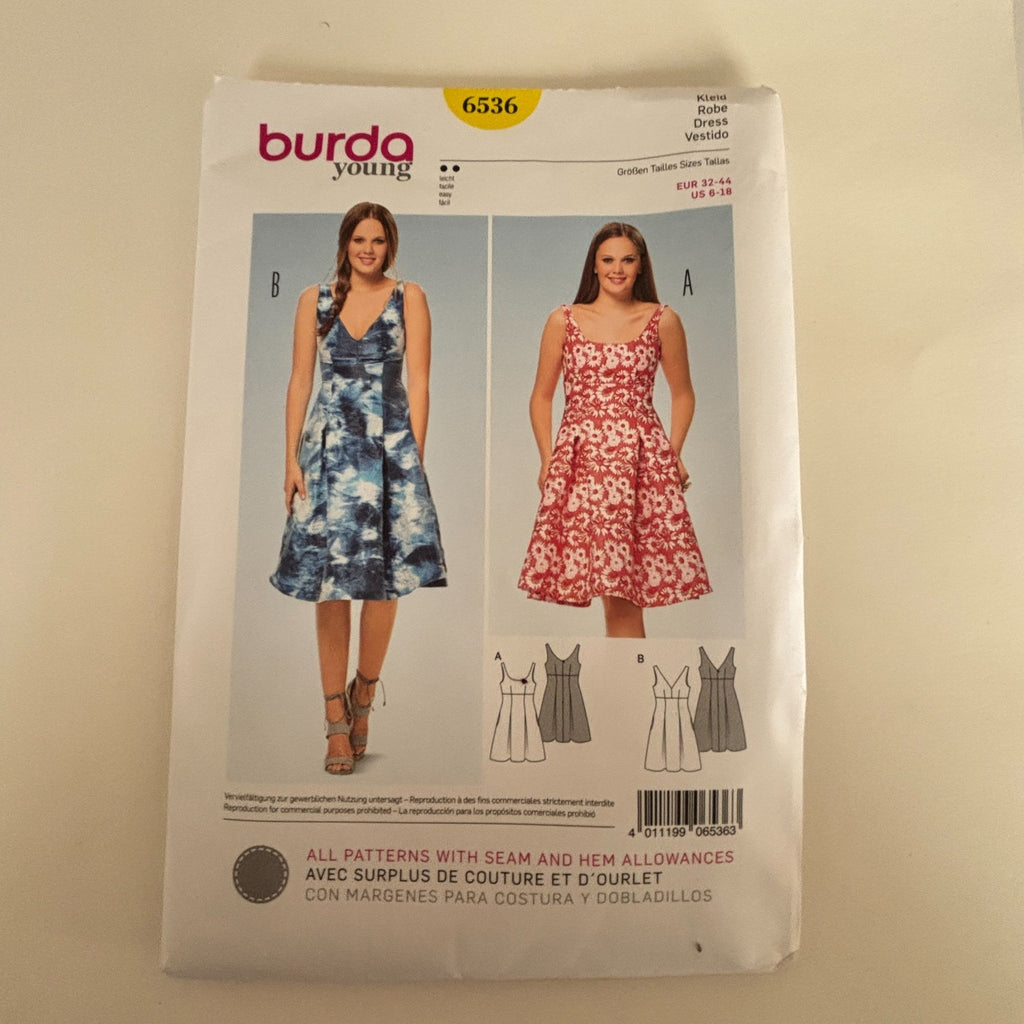 Burda Young Sewing Pattern 6536 Fit Flare Dress Sundress Modern Feminine 6-18 Uncut