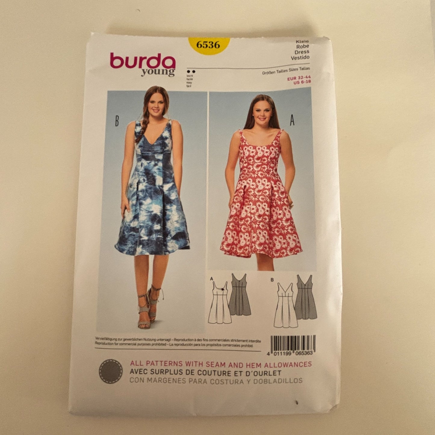 Burda Young Sewing Pattern 6536 Fit Flare Dress Sundress Modern Feminine 6-18 Uncut