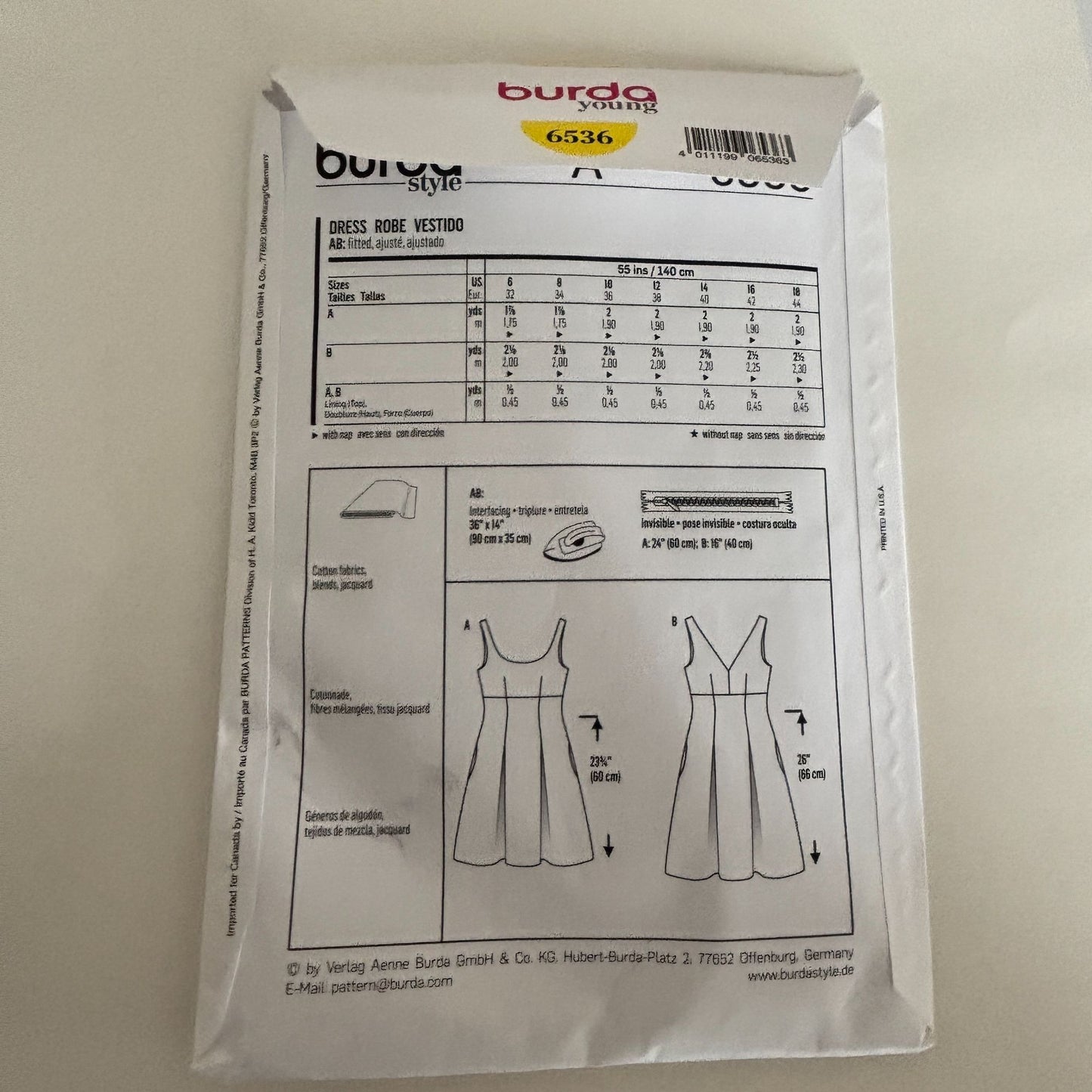 Burda Young Sewing Pattern 6536 Fit Flare Dress Sundress Modern Feminine 6-18 Uncut