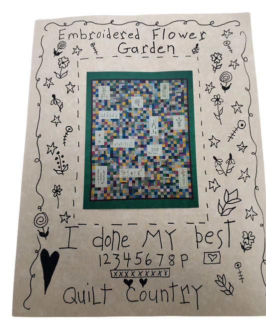Embroidered Flower Garden Scrap Quilt Pattern Country Scrappy Primitive Patchwork Decor Floral Cottagecore