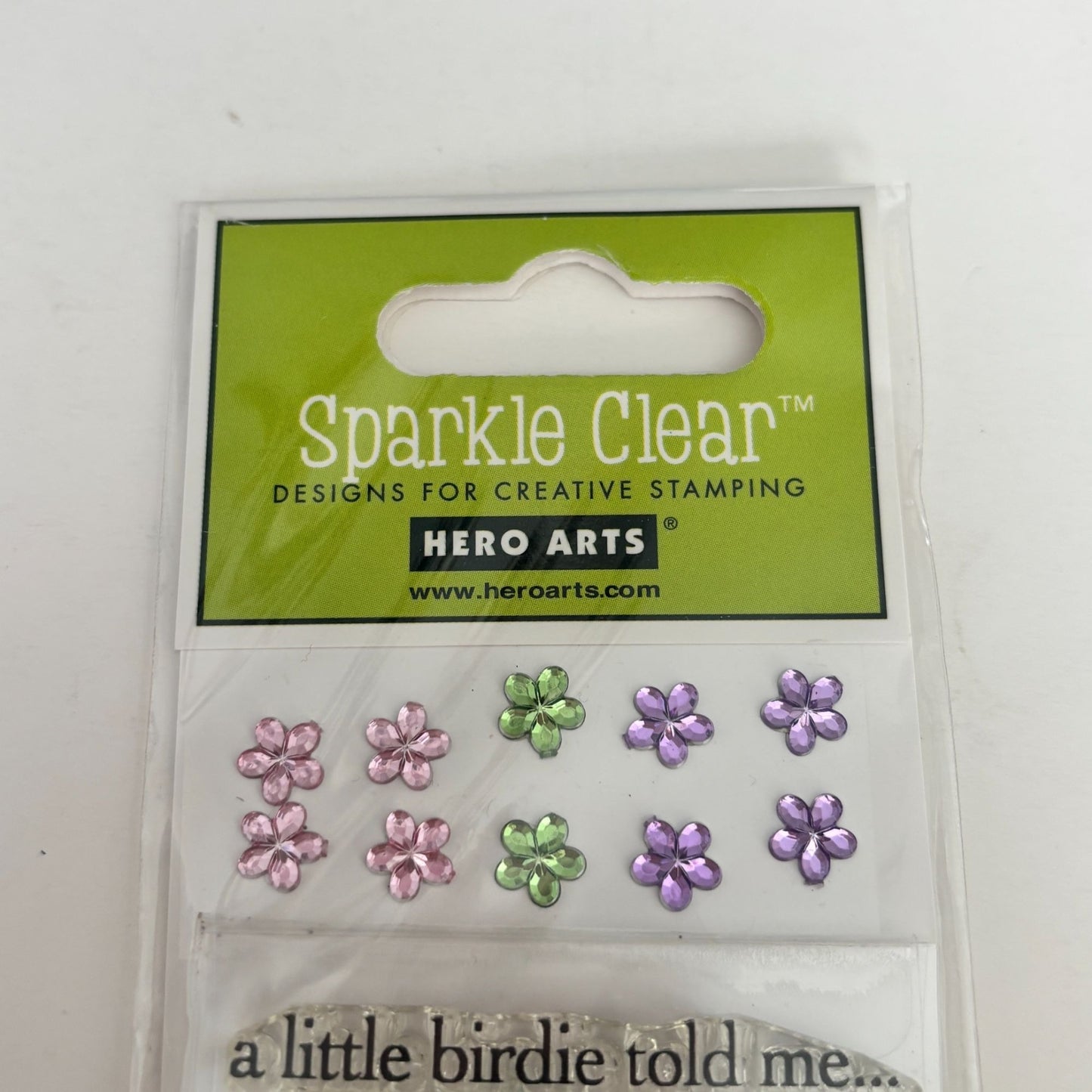 Hero Arts Sparkle Clear Stamp Set Hello Birdie with Flower Embellishments Craft Cardmaking Scrapbooking
