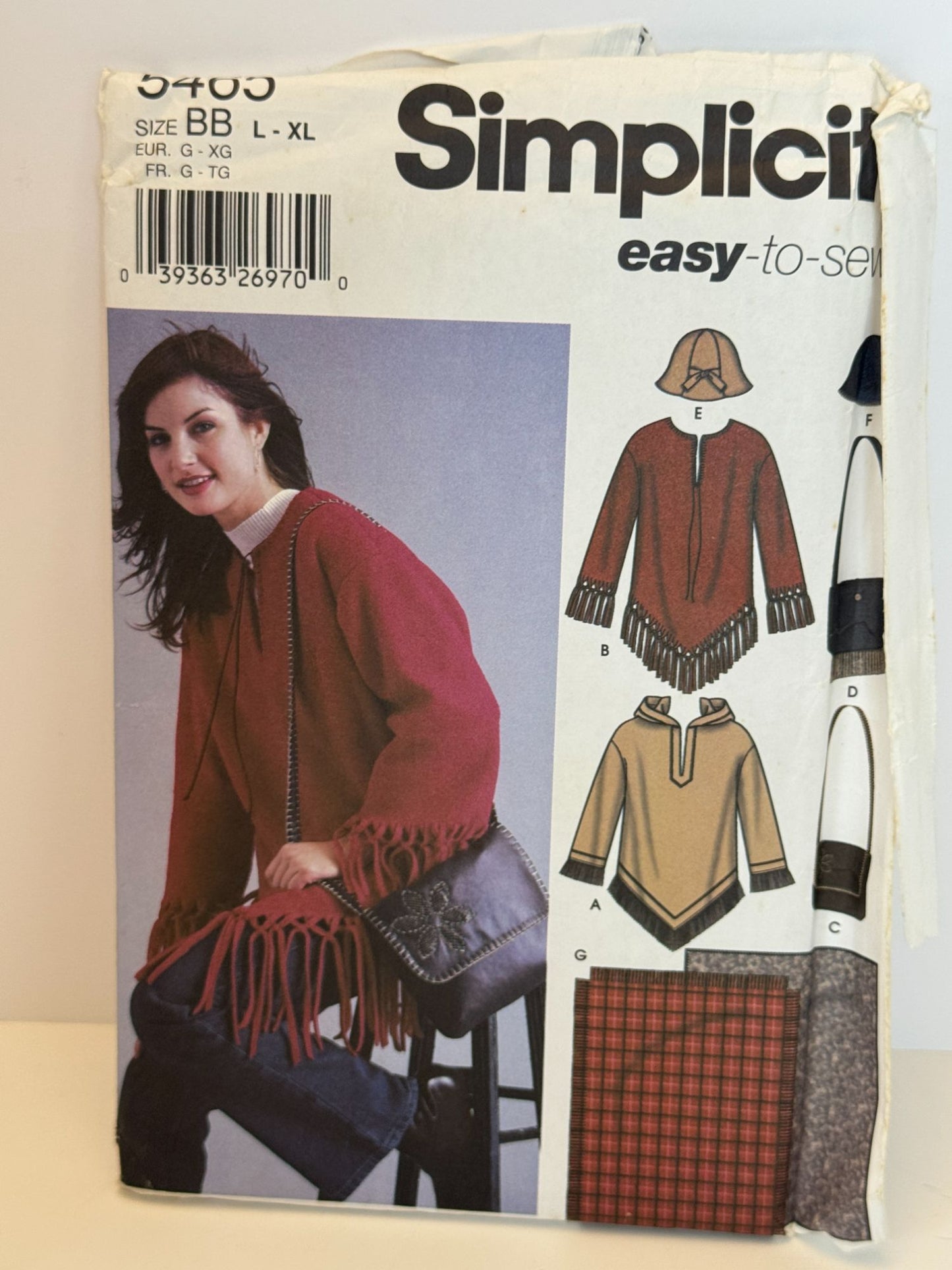Simplicity Sewing Pattern 5465 Easy Poncho Top Bag Hat Blanket Winter L XL 18-24