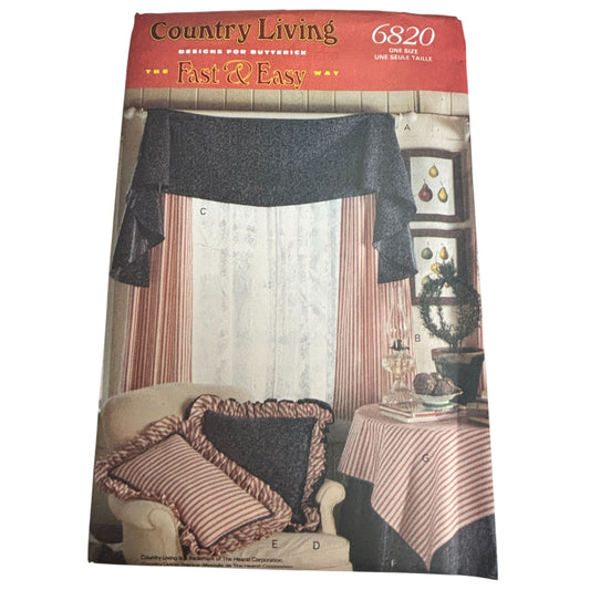 Butterick Sewing Pattern 6820 Country Living Curtains Tablecloth Pillow Home Decor Cottagecore Uncut