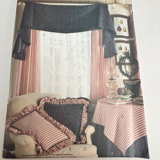 Butterick Sewing Pattern 6820 Country Living Curtains Tablecloth Pillow Home Decor Cottagecore Uncut