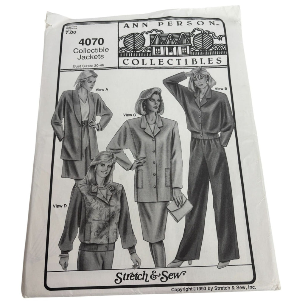 Stretch and Sew Sewing Pattern 4070 Jacket Dolman Sleeves Blazer Bust 30-46 UC