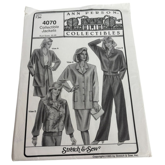 Stretch and Sew Sewing Pattern 4070 Jacket Dolman Sleeves Blazer Bust 30-46 UC