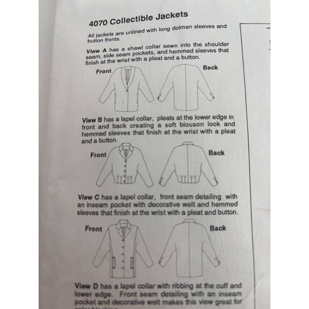 Stretch and Sew Sewing Pattern 4070 Jacket Dolman Sleeves Blazer Bust 30-46 UC