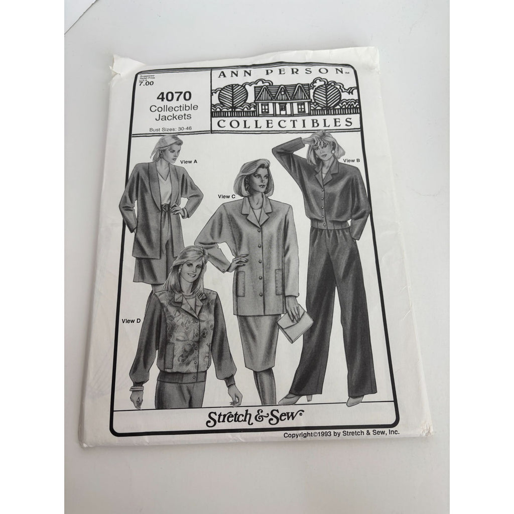 Stretch and Sew Sewing Pattern 4070 Jacket Dolman Sleeves Blazer Bust 30-46 UC
