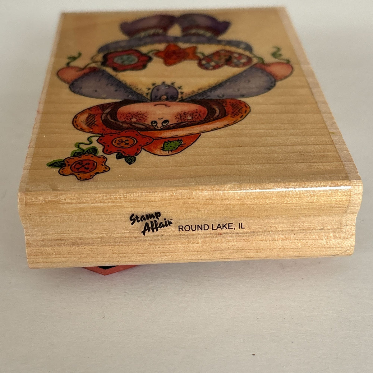 Stamp Affair Rubber Stamp Lillys Garden Girl with Hearts Folk Art Cottagecore Cardmaking Buttons
