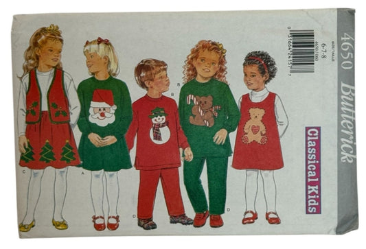 Butterick Sewing Pattern 4650 Classical Kids Holiday Dress Jumpers Girls 6-8 UC