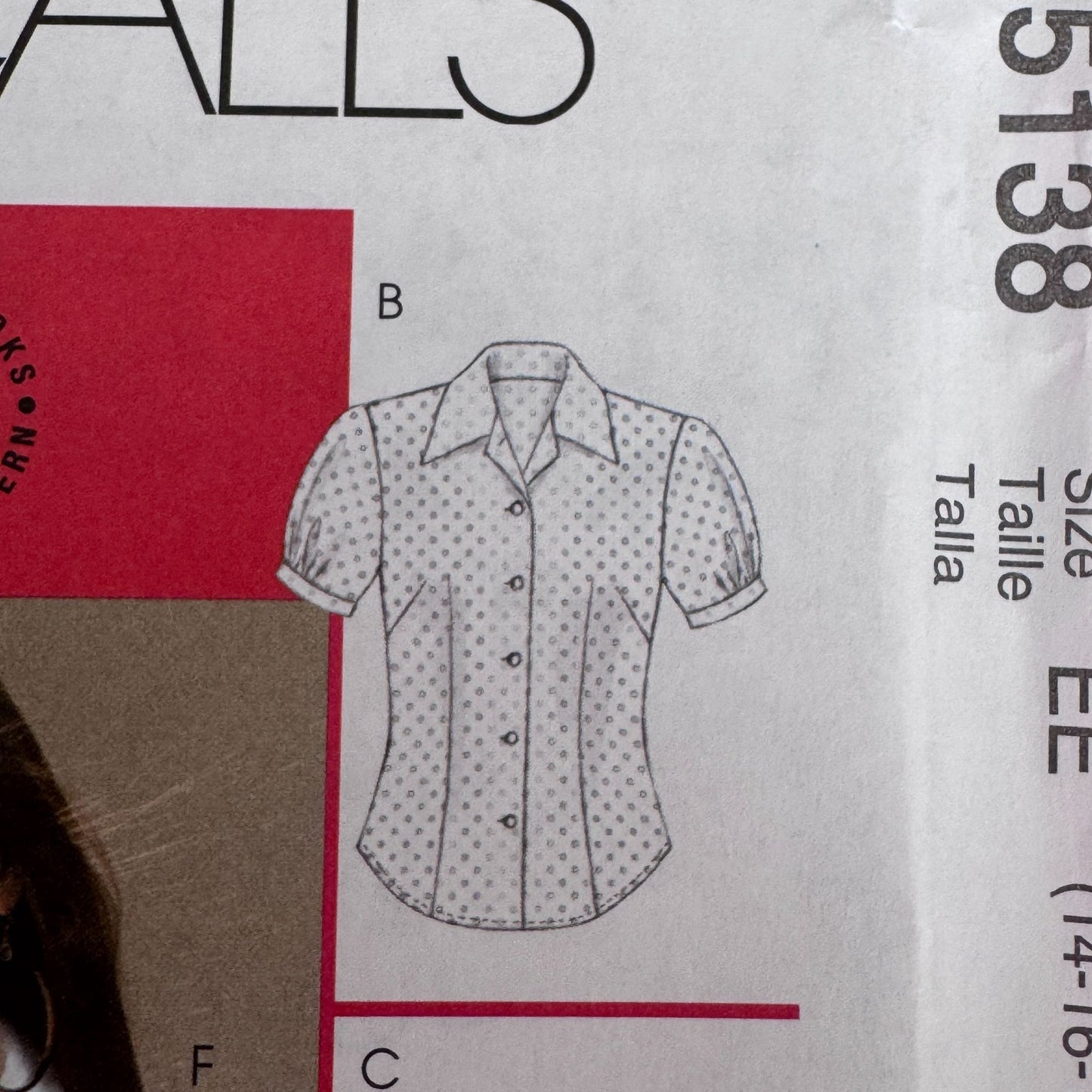 McCalls Sewing Pattern M5138 Fitted Button Down Shirt Tailored Blouse Workwear Top 14-20 Uncut