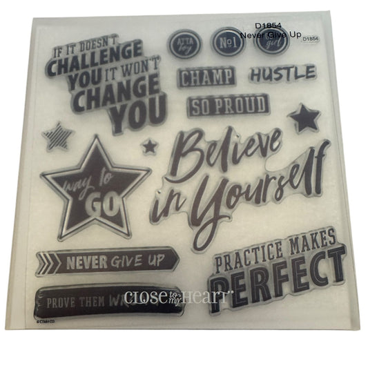CTMH My Acrylix Acrylic Stamp Set D1854 Never Give Up Prove Them Wrong Words