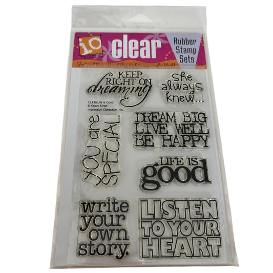 Impression Obsession Clear Stamps Rubber Set Life Is Good Inspirational Quotes Cardmaking Dream Words