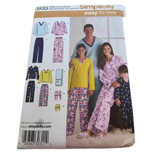 Simplicity Sewing Pattern 3935 Family Pajamas Set Adult Teen Kids Matching UC