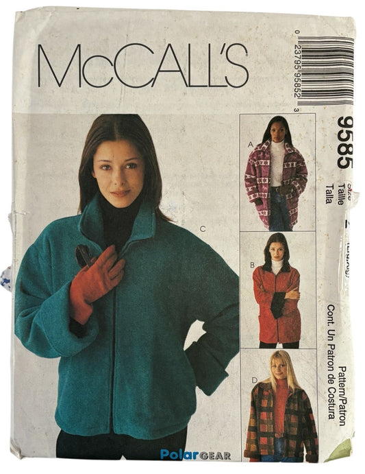 McCalls Sewing Pattern 9585 Fleece Boxy Jacket Lined Front Zipper L-XL 4-22 UC
