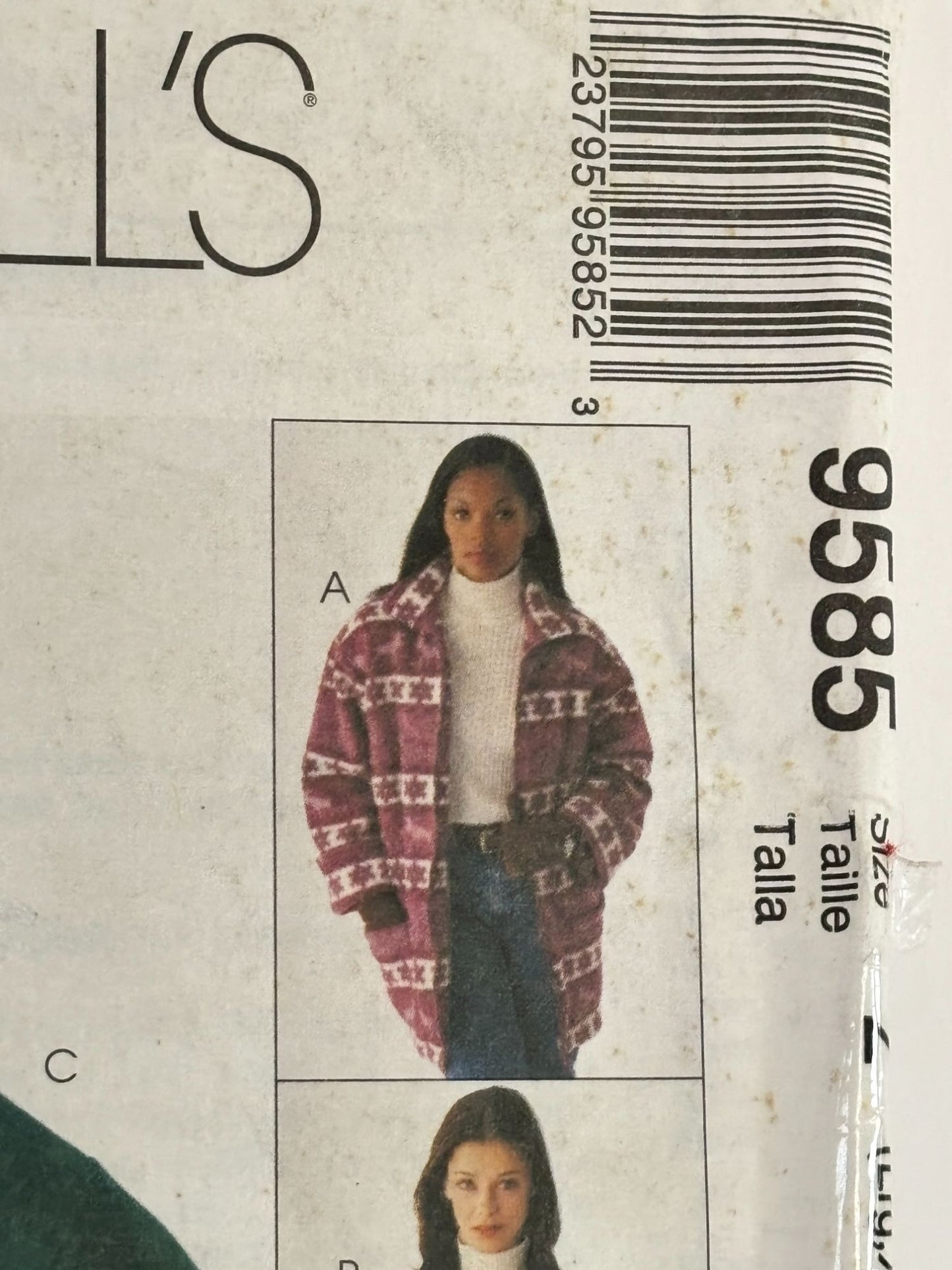 McCalls Sewing Pattern 9585 Fleece Boxy Jacket Lined Front Zipper L-XL 4-22 UC