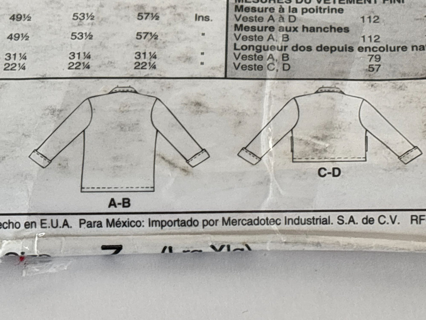 McCalls Sewing Pattern 9585 Fleece Boxy Jacket Lined Front Zipper L-XL 4-22 UC