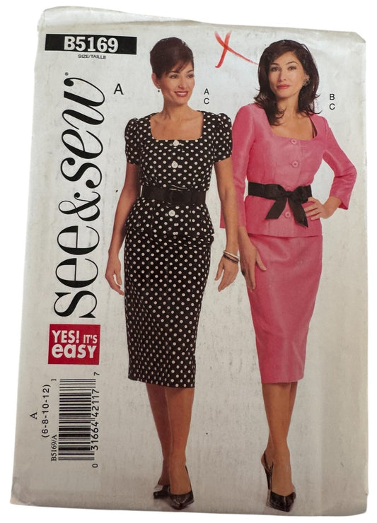 Butterick Sewing Pattern B5169 Work Top Skirt Outfit 6 8 10 12 See and Sew Uncut