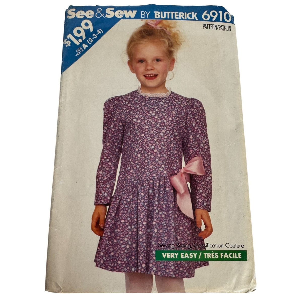 Butterick Sewing Pattern 6910 Girls Dress Easy See and Sew Dirndl Skirt 2 3 4 UC