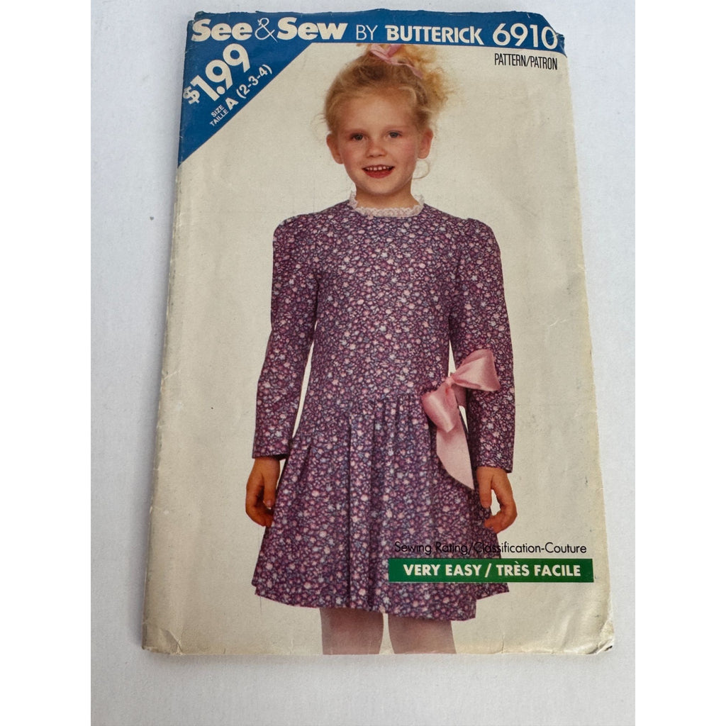 Butterick Sewing Pattern 6910 Girls Dress Easy See and Sew Dirndl Skirt 2 3 4 UC