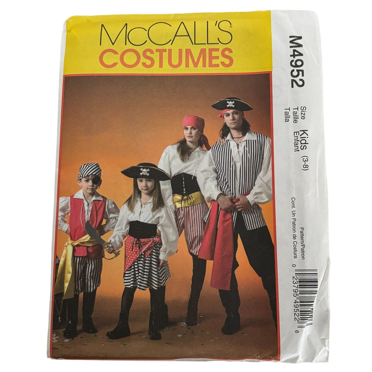 McCalls Sewing Pattern M4952 Pirate Costume Halloween Boys Girls Buccaneer Renaissance Uncut Kids 3-8