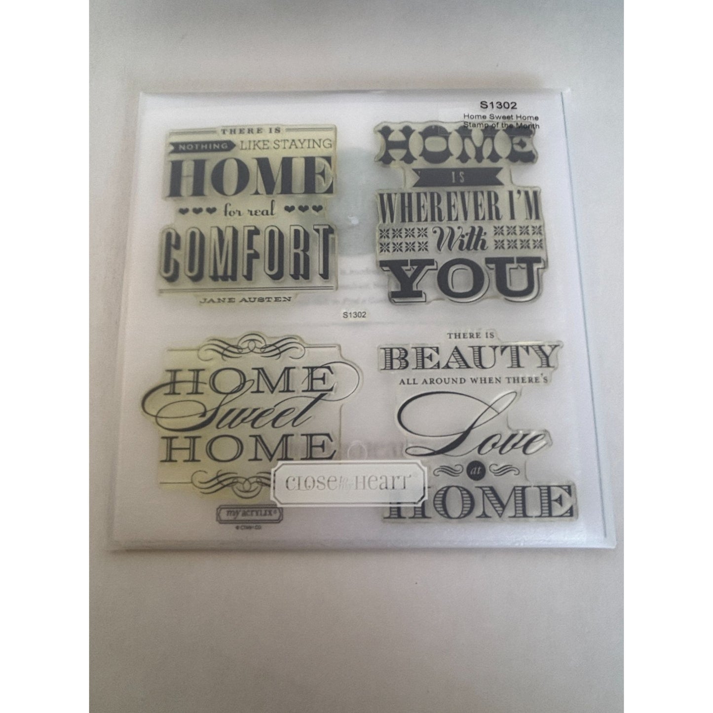 CTMH Acrylic Stamp Set Home Sweet Home Jane Austen Quote House My Acrylix S1302