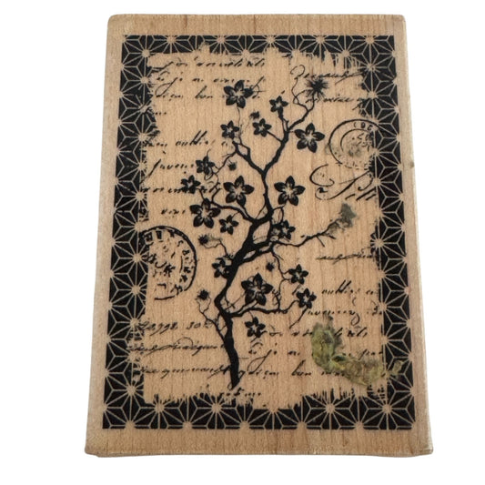 Hampton Art Rubber Wood Stamp Cherry Blossoms Branch Postmark Asian Theme Spring
