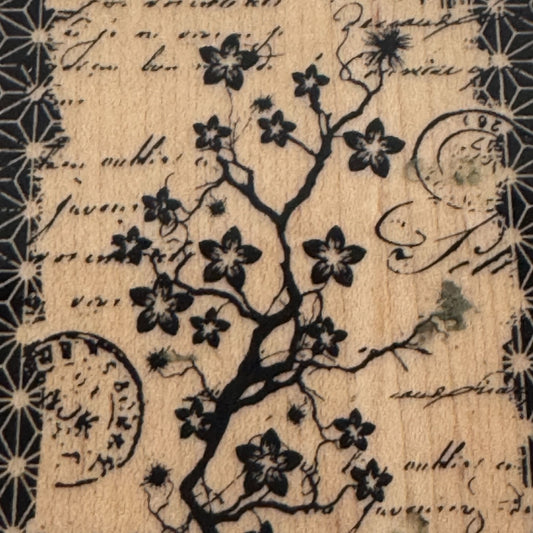 Hampton Art Rubber Wood Stamp Cherry Blossoms Branch Postmark Asian Theme Spring