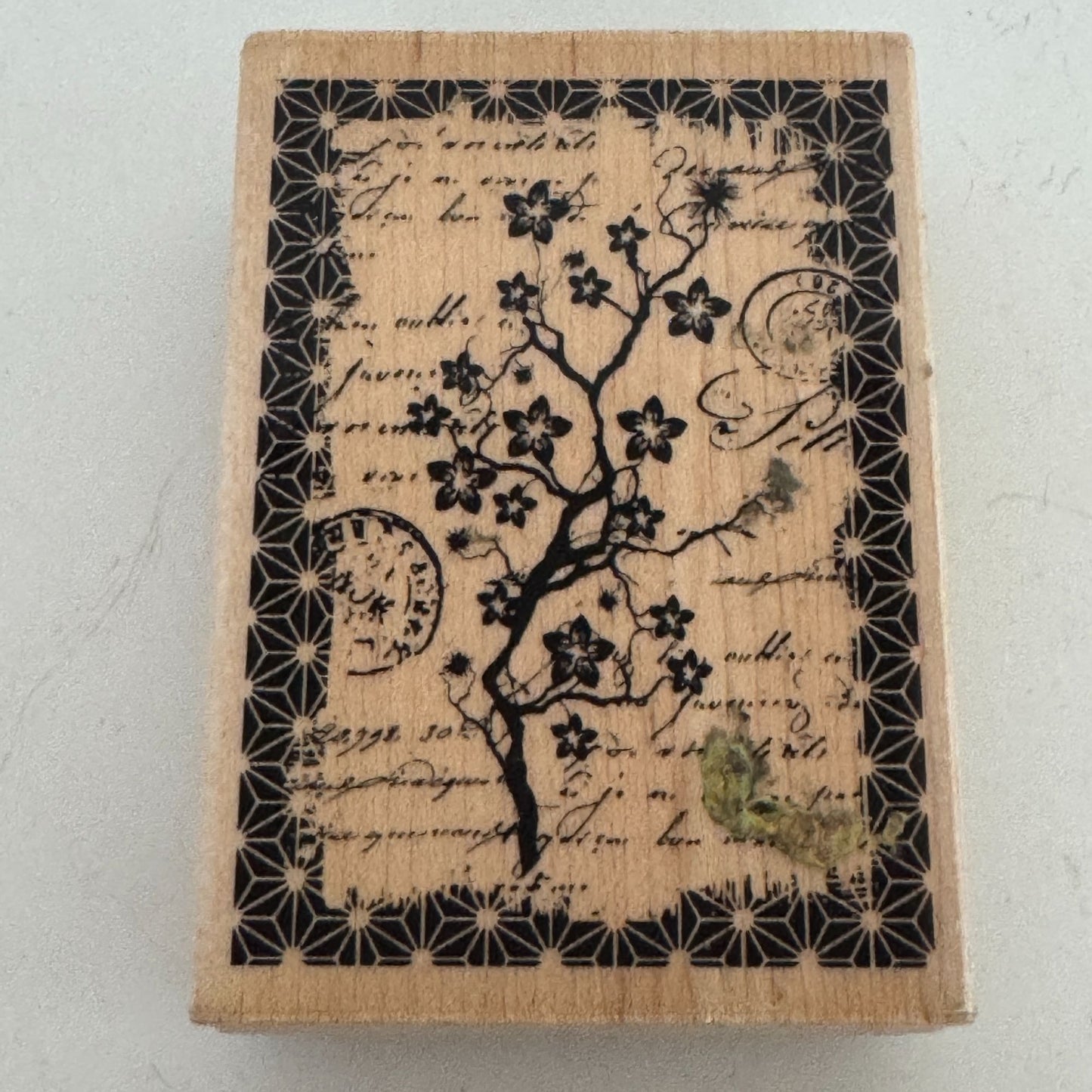 Hampton Art Rubber Wood Stamp Cherry Blossoms Branch Postmark Asian Theme Spring