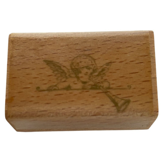 Anna Griffin Rubber Stamp Angel Playing Trumpet Christmas Gift Tag Card Making