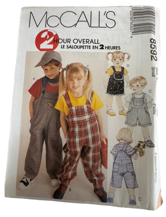 McCalls Sewing Pattern 8592 Childrens Overalls 2 Hour Boys Girls Size Small 2 4