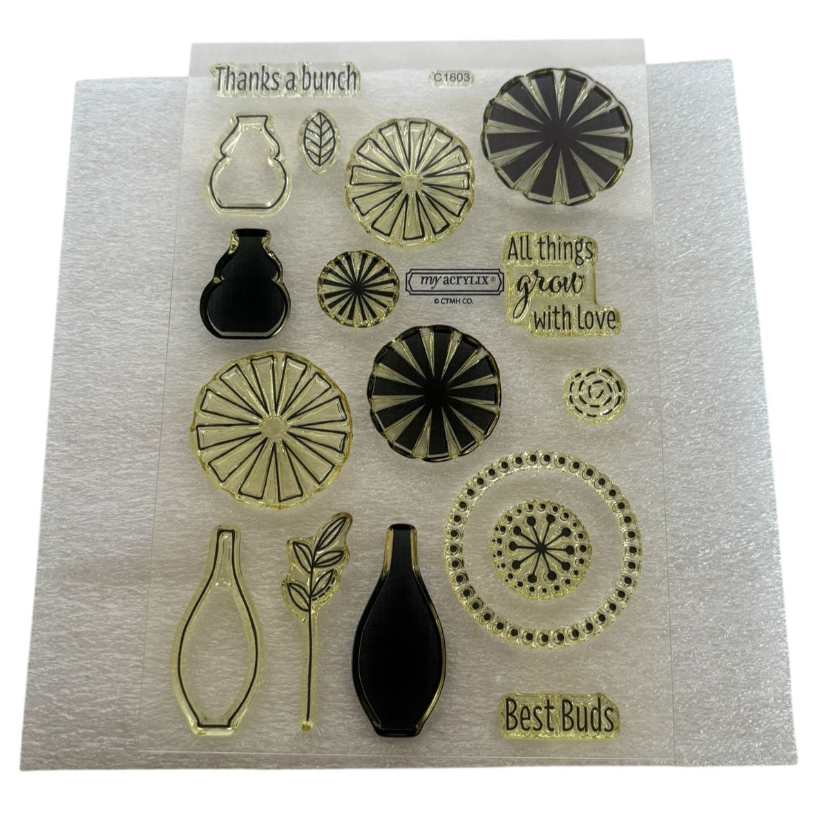 CTMH Acrylic Stamp Set A Bunch of Thanks Flower Vase Best Buds Pun My Acrylix