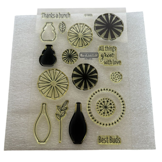 CTMH Acrylic Stamp Set A Bunch of Thanks Flower Vase Best Buds Pun My Acrylix