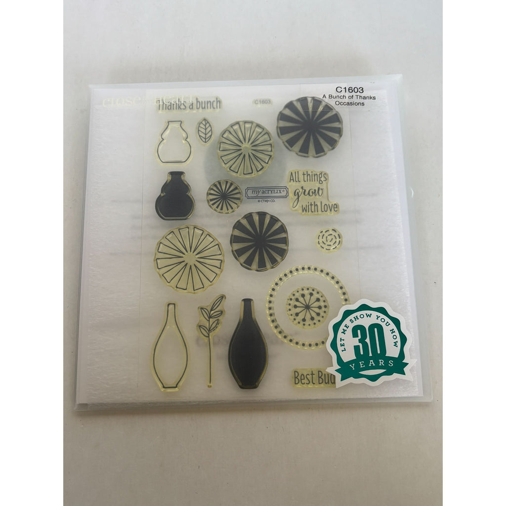 CTMH Acrylic Stamp Set A Bunch of Thanks Flower Vase Best Buds Pun My Acrylix