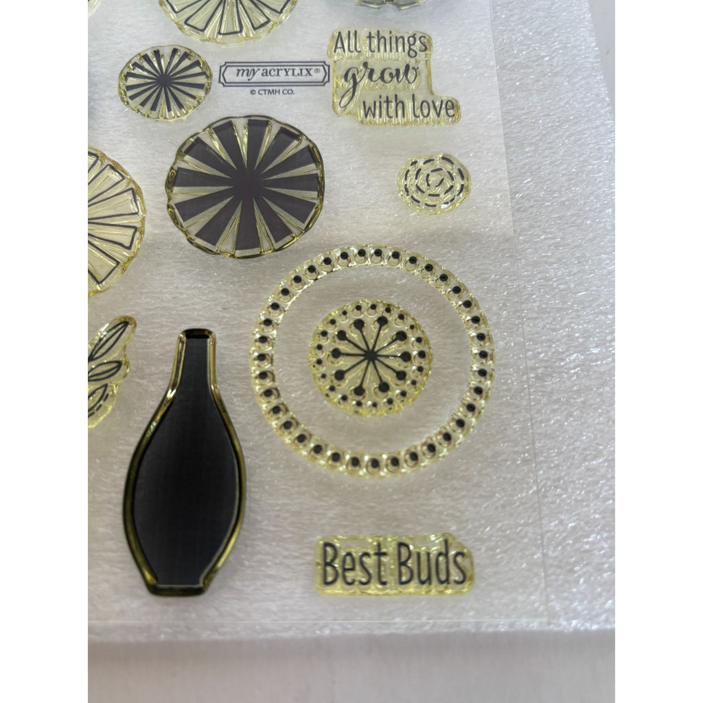 CTMH Acrylic Stamp Set A Bunch of Thanks Flower Vase Best Buds Pun My Acrylix